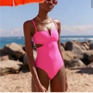 Hot Pink One Piece Swimsuit Vintage Cut Punk Y2K